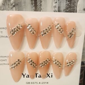 Nude Press-On Nails with Rhinestones